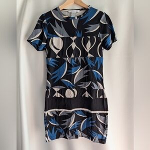 Diane Von Furstenberg Silk Jersey Black and Blue Graphic Colorblock Mini Dress 8